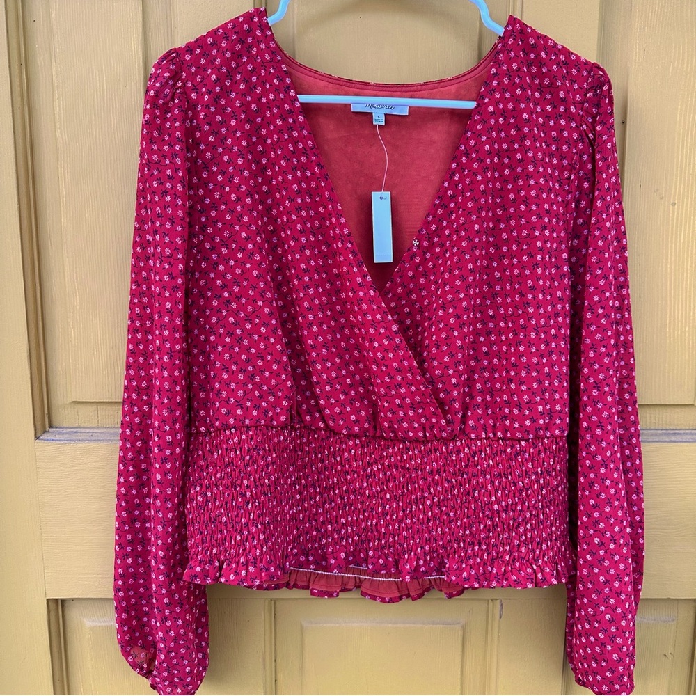 Madewell Wrap Blouse in Burnt Orange Floral